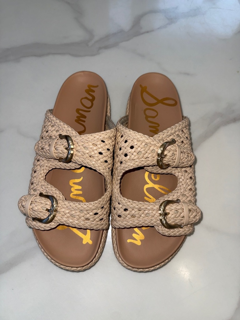 Woven Buckle Slide Sandals in Light Beige - Women's - Picture 2 of 7